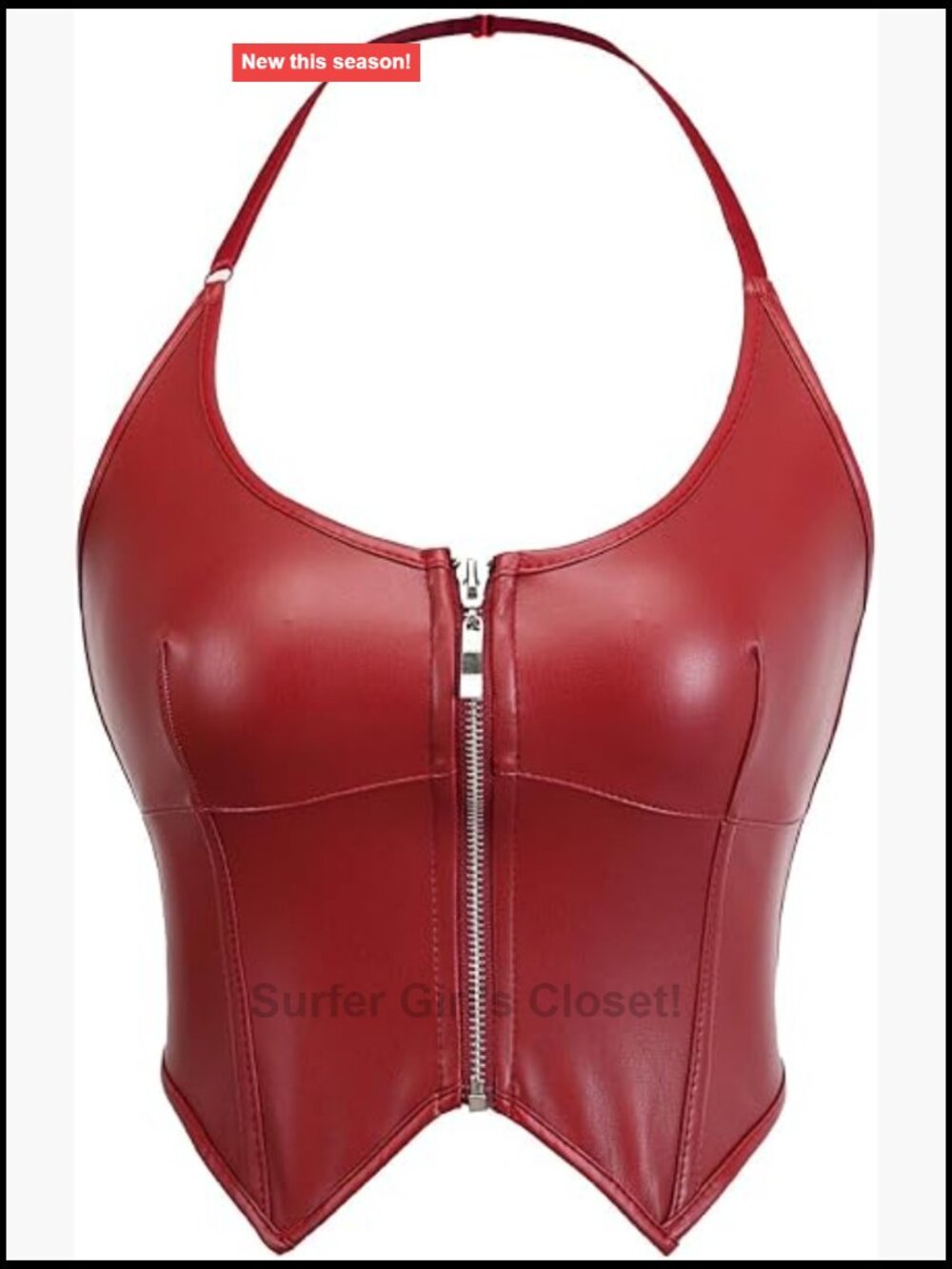 Faux Leather Halter Neck Corset Crop Top Push Up Slimming Lace Up Back